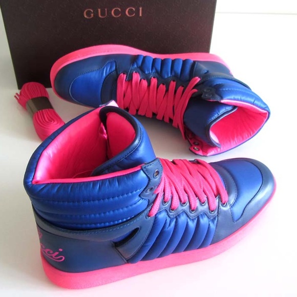 Gucci Other - GUCCI logo pink/blue high-top sneakers 12 G/13 US